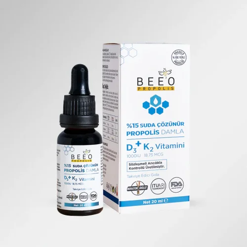 Bee’o Up %15 Suda Çözülür Propolis Damla D3+K2 Vitamini İçeren Takviye Edici Gıda 20ml - Bee'o Up