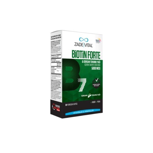 Biotin Forte Isırgan Tohumu Yağı İçeren Takviye Edici Gıda 5000mcg 30 Kapsül - Zade Vital