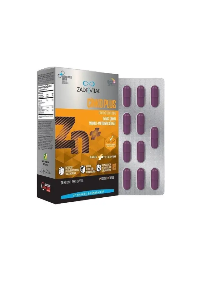 Zade Vital Çinko Plus Takviye Edici Gıda 30 Bitkisel Sert Kapsül - 1