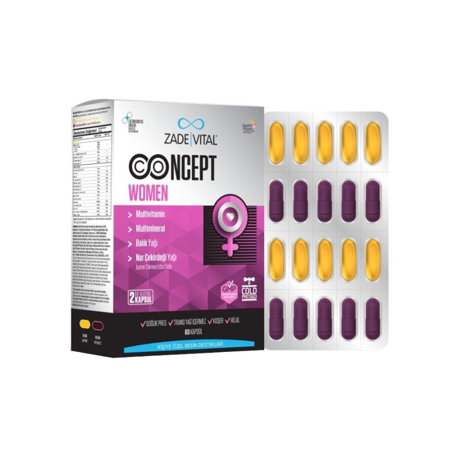 Concept Women Multivitamin, Multimineral,Omega3,NarÇekirdeği Yağı İçeren Takviye Edici Gıda 60Kapsül - 1