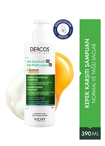 Dercos Anti Dandruff Kepek Karşıtı Şampuan 390 ml - Normal ve Yağlı Saçlar - Vichy