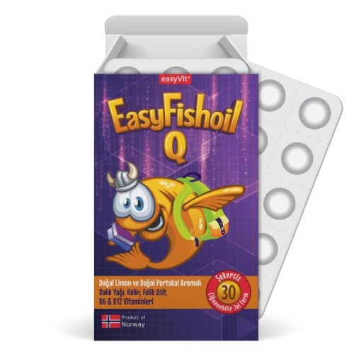 EasyFishoil Q, Kolin, B Vitamini Ve Balık Yağı İçeren Takviye Edici Gıda 30 Çiğnenebilir Jel Form - EASYVİT