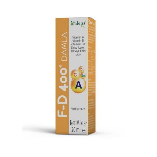 F-D 400 Damla Multivitamin Ve Çinko İçeren Takviye Edici Gıda 20 ml - Valens
