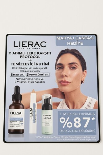 Lierac Leke Karşıtı Rutin Seti - Serum 30 ml + SPF50 Stick Koruyucu 2.7g + Temizleme Köpüğü + Hediyeli Makyaj Çantası - Lierac