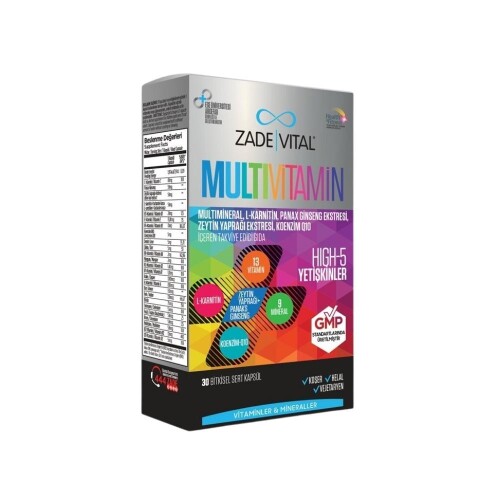 Multivitamin, Multimineral Ve Bitkisel Ekstreler İçeren Takviye Edici Gıda 30 Bitkisel Sert Kapsül - Zade Vital