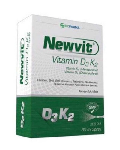 Newvit Vitamin D3K2 Sprey 200 Puf Takviye Edici Gıda 30 ml - RCFARMA