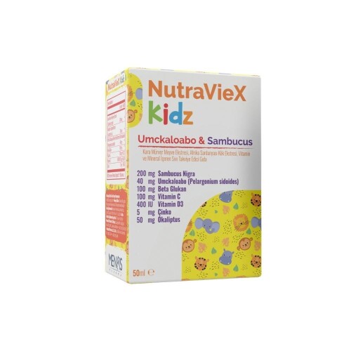 Nutraviex Kidz Umckaloabo &Sambucus Multivitamin ve Multimineral İçeren Sıvı Takviye Edici Gıda 50ml - Mensis Pharma