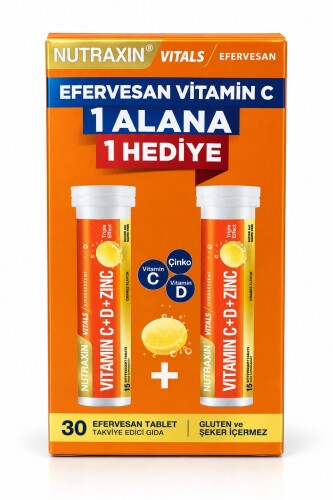 Nutraxin Efervesan - Vitamin C-D-ZINC 15 Efervesan Tablet - 1 ALANA 1 BEDAVA - Nutraxin