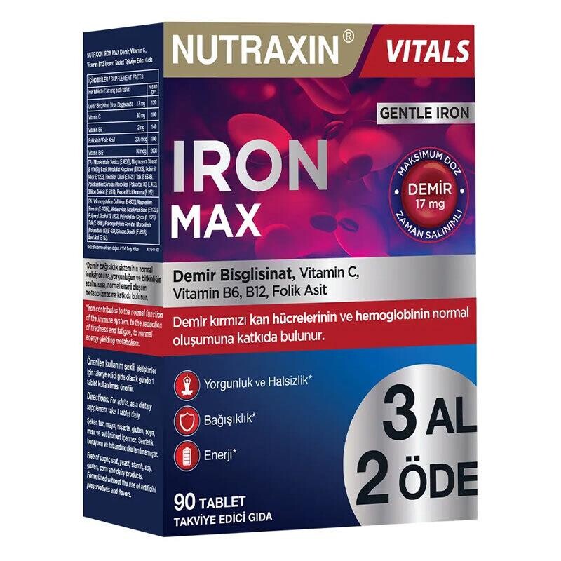 Nutraxin Iron Max Takviye Edici Gıda 90 Tablet - 1
