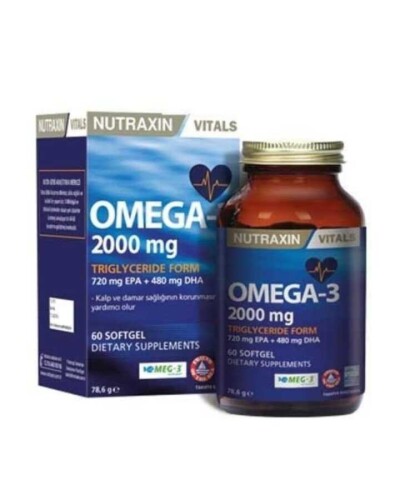 Nutraxin Vitals Omega-3 2000mg Balık Yağı İçeren Takviye Edici Gıda 60 Yumuşak Kapsül - Nutraxin