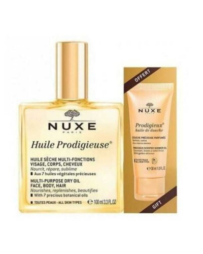 Nuxe Huile Prodigieuse Çok Amaçlı Kuru Yağ 100 ml + Duş Jeli 30 ml - Nuxe