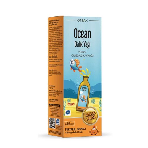 Ocean Balık Yağı Portakal Aromalı Sıvı Takviye Edici Gıda 150 ml - Orzax