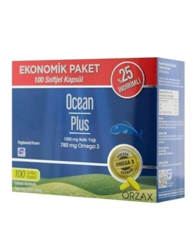 Ocean Plus Balık Yağı Kapsül Takviye Edici Gıda 1200 Mg 100 Kapsül - Orzax