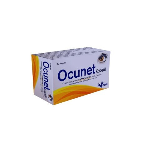 Ocunet Omega3, Astaksantin, Lutein, Zeaksantin, Vitamin ve Mineraller İçeren Takviye Edici Gıda 30 Kapsül - Vem İlaç