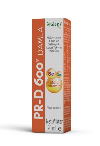 PR-D 600 Damla Multivitamin, Çinko ve Selenyum İçeren Takviye Edici Gıda 20 ml - Valens