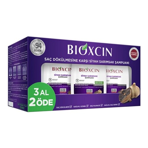 Bioxcin Saç Dökülmesine Karşı Siyah Sarımsak Şampuanı 3 al 2 öde Tüm Saçlar İçin 3X300 ml - Bioxcin