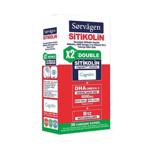 Sorvagen Smart Double Sitikolin DHA Omega 3 ve B12 30 Kapsül - Sorvagen