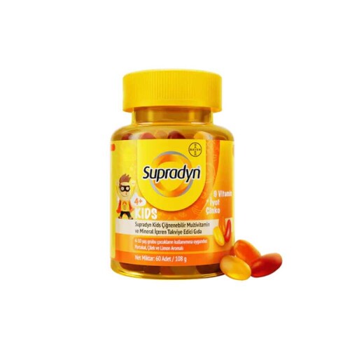 Supradyn Kids Çocuklara Özel Çiğnenebilir Multivitamin ve Mineral İçeren Takviye Edici Gıda 60 Adet - Bayer