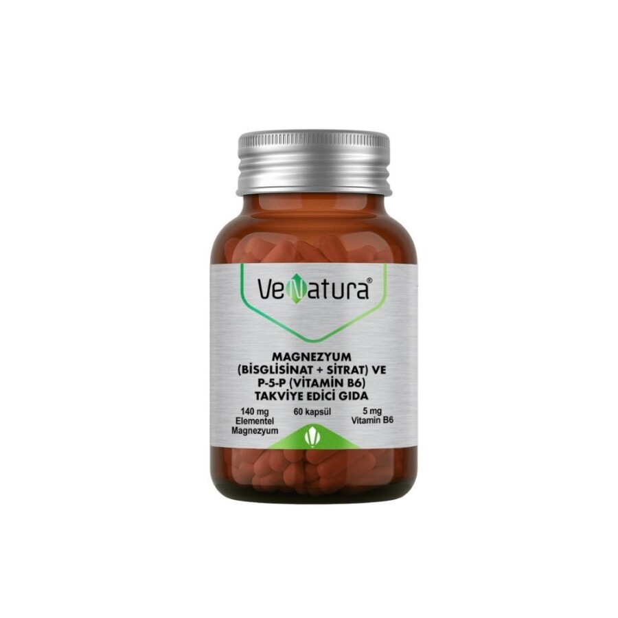 VeNatura Magnezyum (Bisglisinat+Sitrat) ve P5P (Vitamin B6) 60 Kapsül - 1