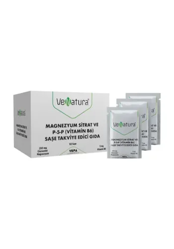 VeNatura Magnezyum Sitrat ve P-5-P (Vitamin B6) Takviye Edici Gıda 60 Saşe - Vefa