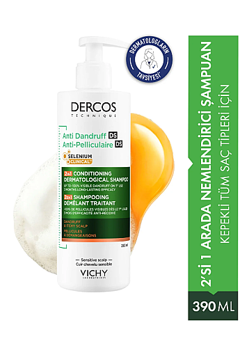 Vichy Dercos 2’si 1 Arada Kepek Karşıtı ve Nemlendirici Şampuan 390 ml - Vichy