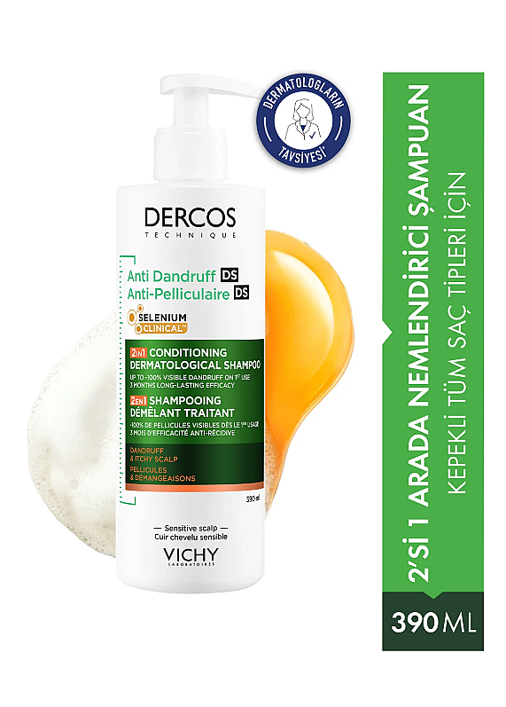 Vichy Dercos 2’si 1 Arada Kepek Karşıtı ve Nemlendirici Şampuan 390 ml - 1