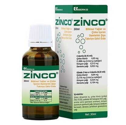 Zinco Bİtkisel Yağlar Ve Çinko İçeren Damlalıklı Şişe Takviye Edici Gıda 30 ml - Berko